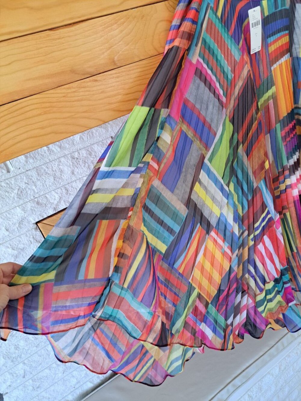 NEW Anthropologie Ranna Gill Pleated Midi Skirt Asymmetrical Hem Rainbow Small - Picture 4 of 16